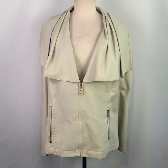 St. John cream pleated zip lamb leather jacket