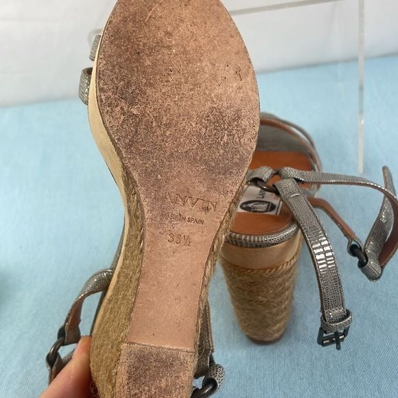 Lanvin Pewter Snake Wedge Sandals