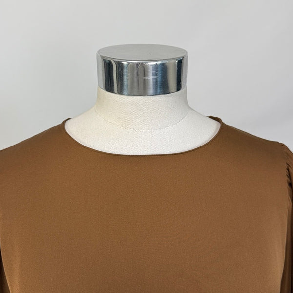 Theory Brown Silk Flutter Sleeve Dress