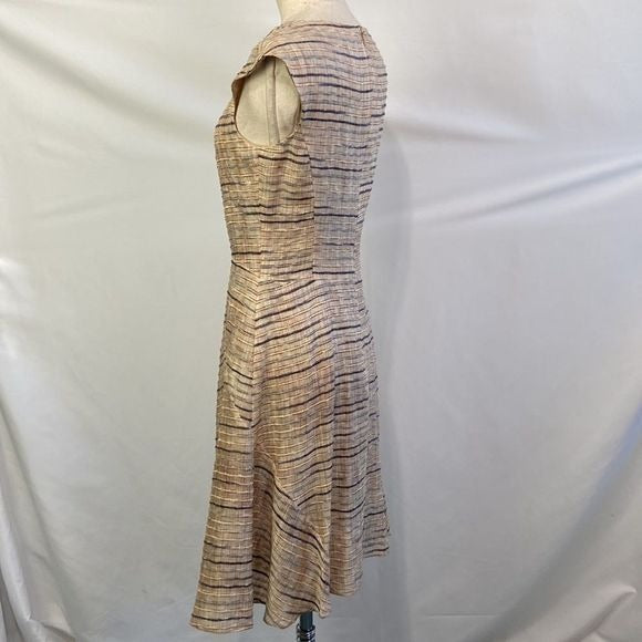 Hugo Boss Tan Striped Fit Flare Dress