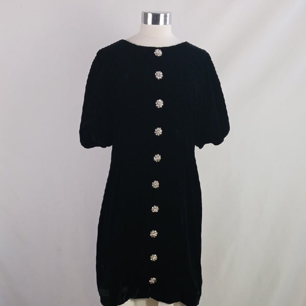 J. Crew Black Velvet W Rhinestone Buttons Dress.