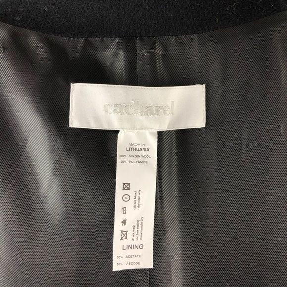 Cacharel Black Wool Blend Jacket w Fur Trim