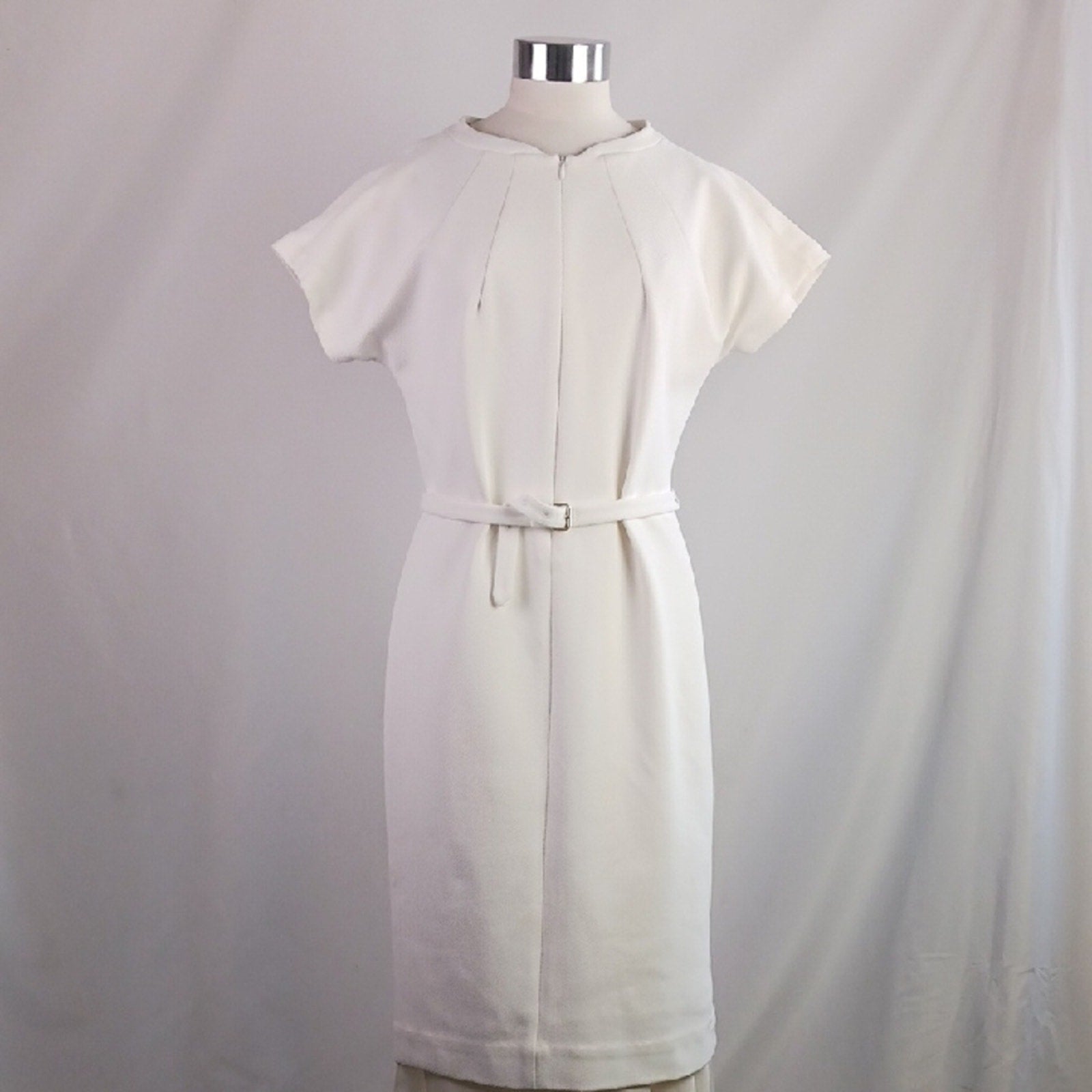 Diane Von Furstenberg Sleeve W Belt Cream Midi Dress.