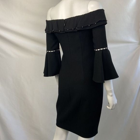 Elie Tahari NWT Black Bell Sleeve Off Shoulder Dress