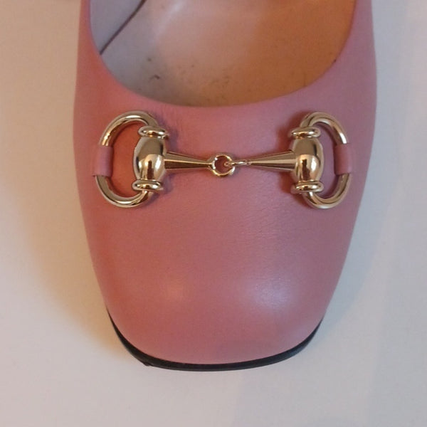 Gucci Horsebit Block Heel Soft Pink Leather Shoes
