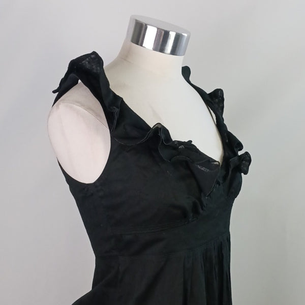 Burberry Black Ruffle Neckline Midi Dress