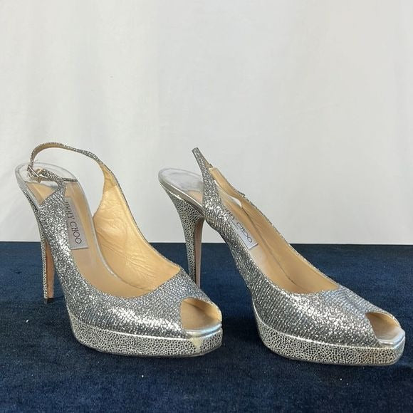 Jimmy Choo Silver Sparkly Stiletto Platform