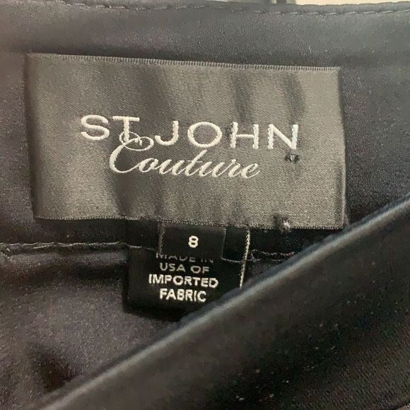 St. John Black Satin Pleated Midi Skirt
