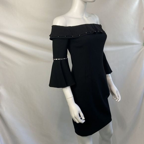 Elie Tahari NWT Black Bell Sleeve Off Shoulder Dress