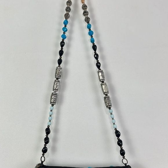 Mary Frances Animal Print Ruffle Bag with Turquoise Trim