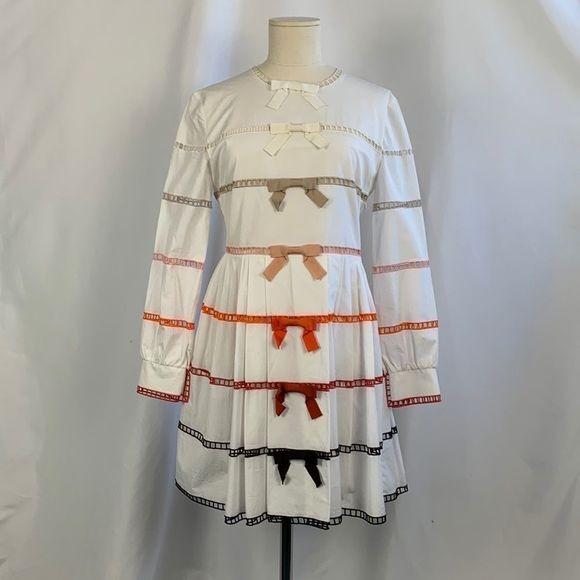 Fendi White Dress With Multi Ribbon Detail and Flare Fit