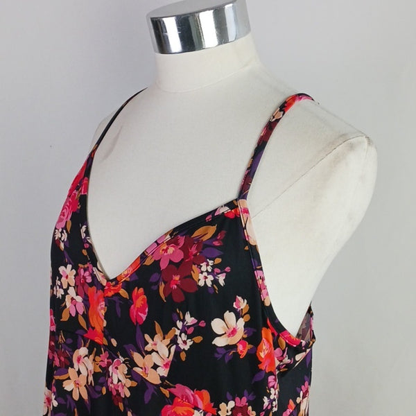 Johnny Was Black and Pink Floral Maxi / Slip Dress.