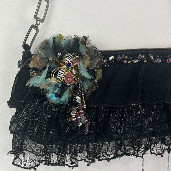 Mary Frances Black Beaded Butterfly Bag