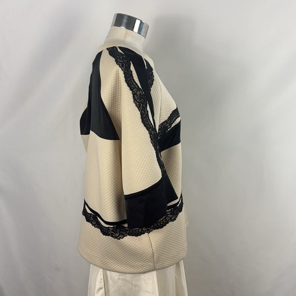 Roberto Cavalli Cream With Black Stripes And Lace Trim Top