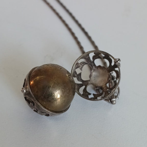 Vintage French Baby Rattle W Long Chain Necklace.