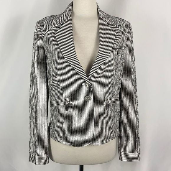 St. John Sport Grey White Seersucker Blazer