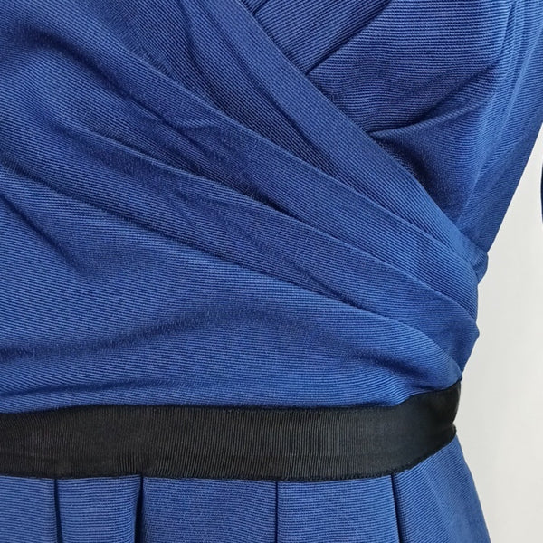 Pamella Roland Blue Pleated Bottom Fit Flare Dress w Collar