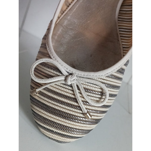 JIMMY CHOO  BLK CR STRIPED BALLET FLATS.