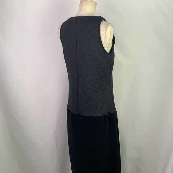 Space Style Concept black textured with velvet drop waist midi dress