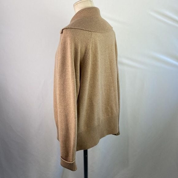 St. John Tan Zip High Neck Cashmere Sweater