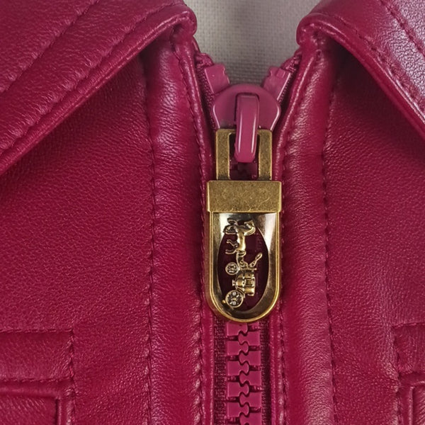Coach Red  Leather Short  Jacket.