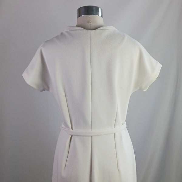 Diane Von Furstenberg Sleeve W Belt Cream Midi Dress.