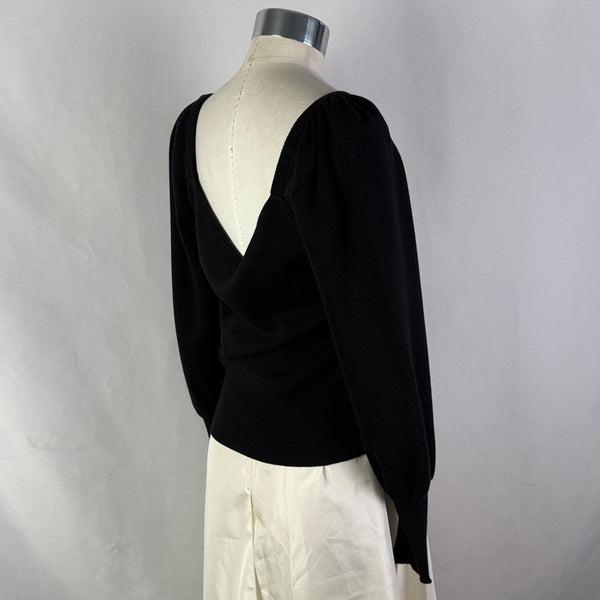 Anthropologie Black V Neck Poof Sleeves Sweater