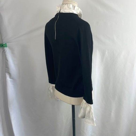 Alice & Olivia Black With White High Collar / Cuffs Sweater
