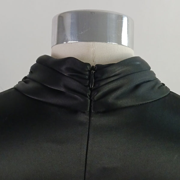 St. John Black Satin Tie Neck Top / Knit Bottom Long Sleeve Dress