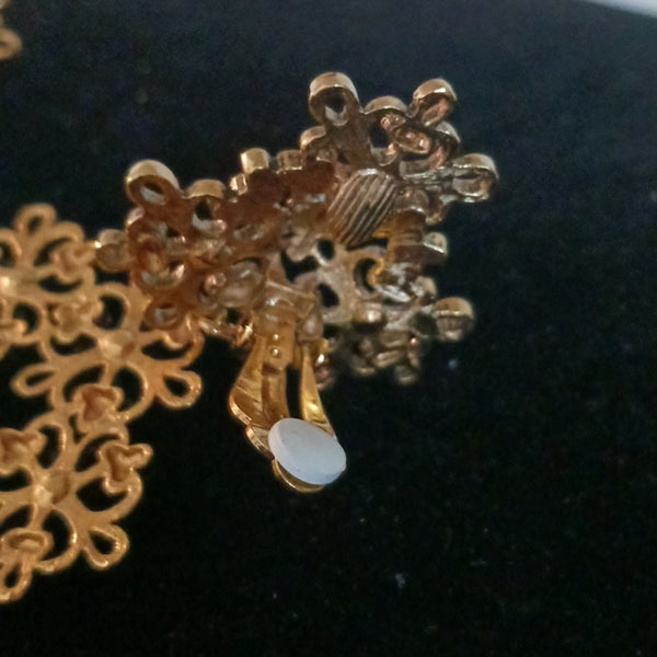 Jose Barrera 80"s Gold Tone And Crystal Earrings.