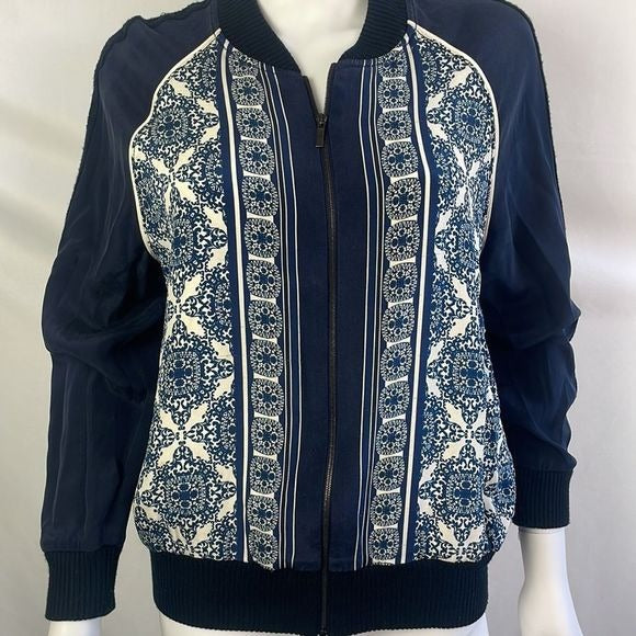 St John Blue Print Silk Zip Jacket