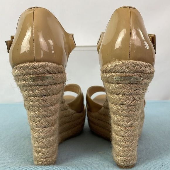 Jimmy Choo Tan Patent Straw Wedges