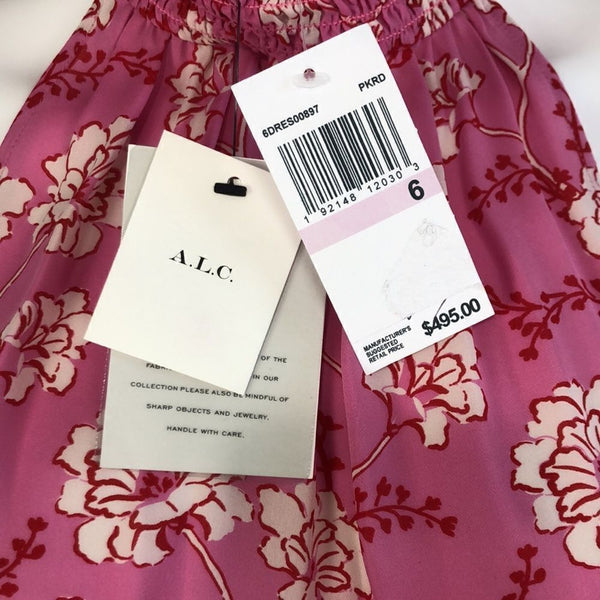 ALC Pink Floral Hi-Neck Peasant Dress New