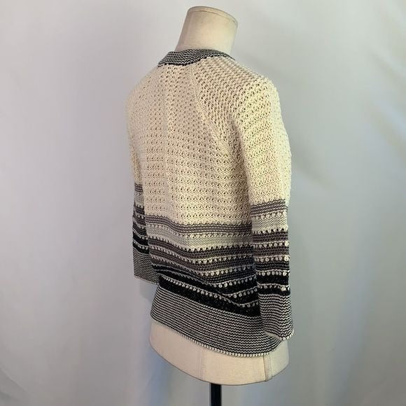 St. John cream black striped metallic cardigan