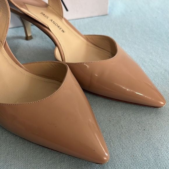 Paul Andrew Tan Patent Sling Back Heels