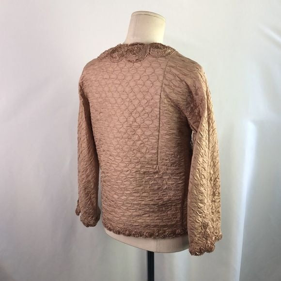Ermanno Scervino Tan Textured W Flower Trim Jacket