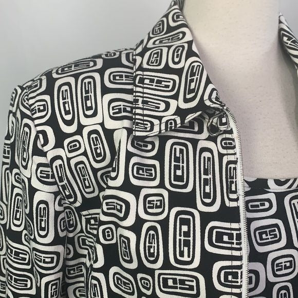St. John black white zip logo print jacket with tank top
