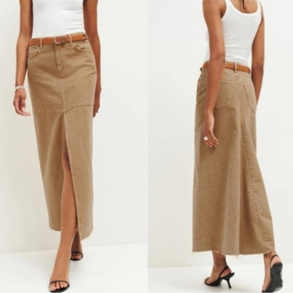 Reformation Jeans, Tan Denim Maxi Skirt