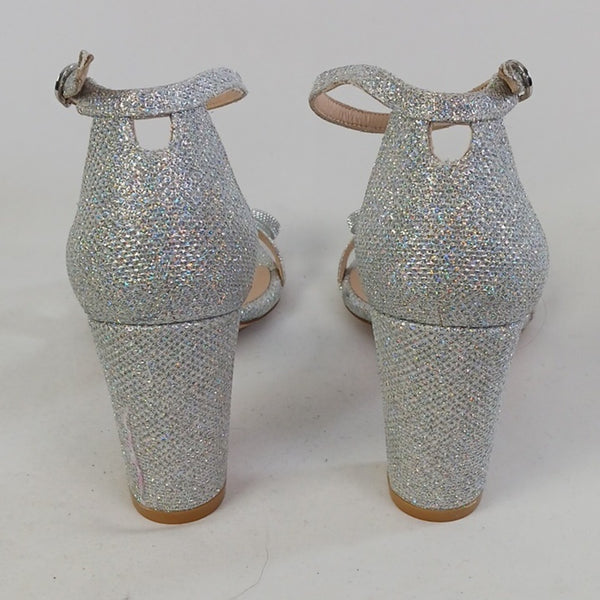 Stuart Weitzman Silver Ankle Strap Block Heels Sandals W Box.