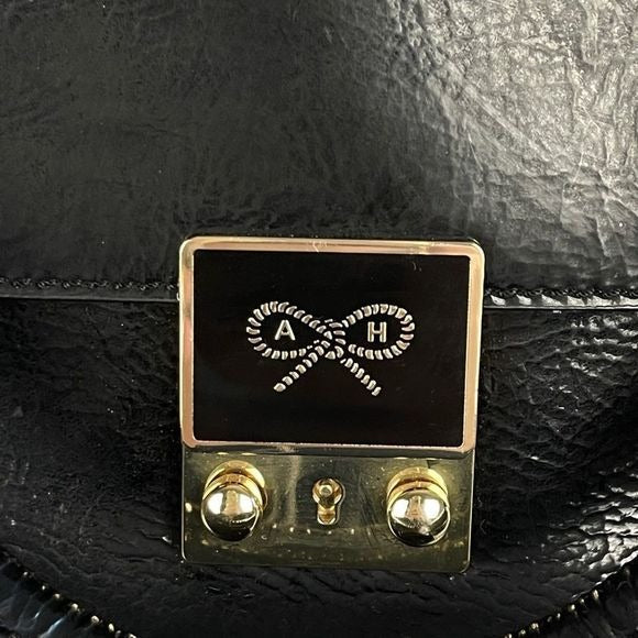 Anya Hindmarch black leather satchel with strap