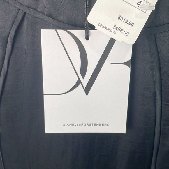 NWT D Von Furstenberg Black Pleated Drop Waist Dress