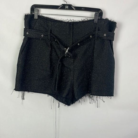 IRO NWT Black Shimmer Raw Edge Metallic Shorts