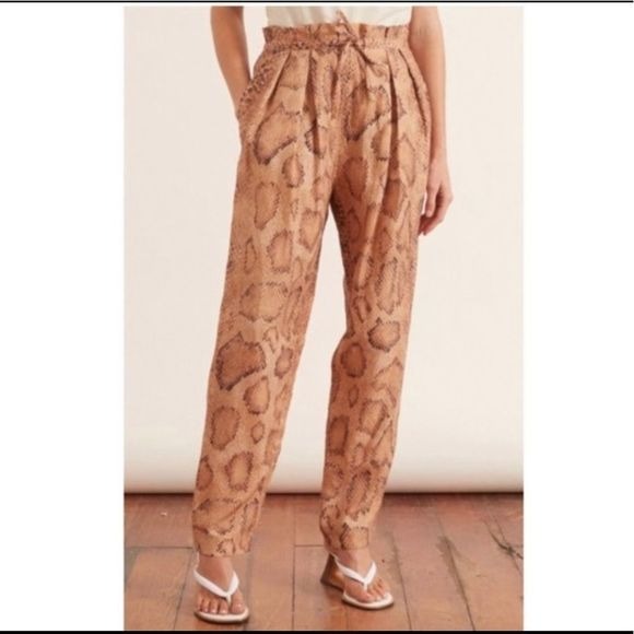 Mara Hoffman Tan Snake Paper Bag Tie Slacks