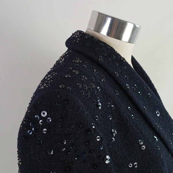 Louis Feraud Vintage Blue Double-Breasted Sequin Jacket