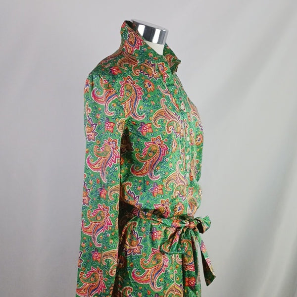 Ralph Lauren Green Paisley Long Sleeve Shirt Dress.