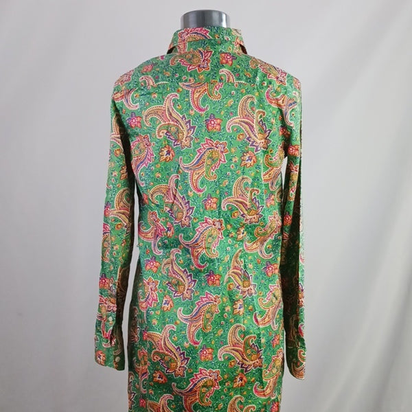 Ralph Lauren Green Paisley Long Sleeve Shirt Dress.
