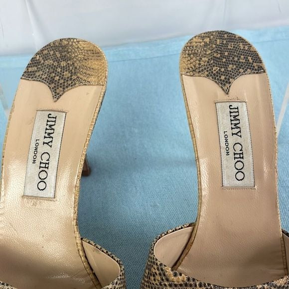 Jimmy Choo Tan Snake Heeled Mules