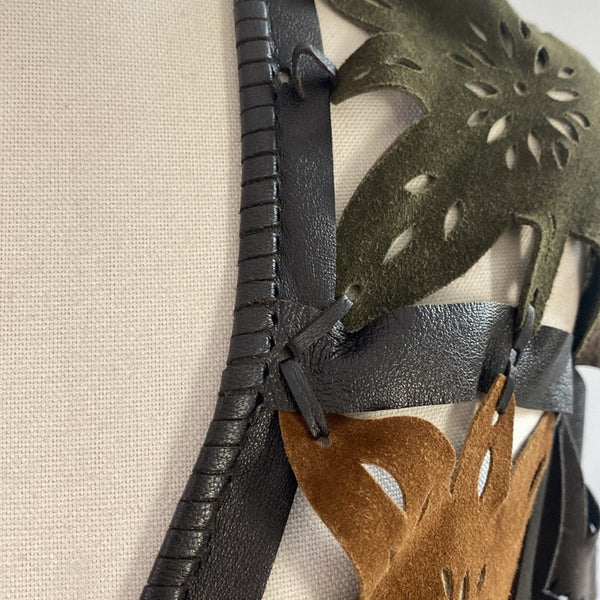 Suede and Leather Brown Multicolor Cut Out Shawl