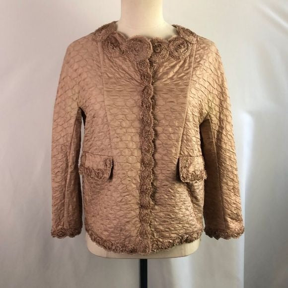 Ermanno Scervino Tan Textured W Flower Trim Jacket