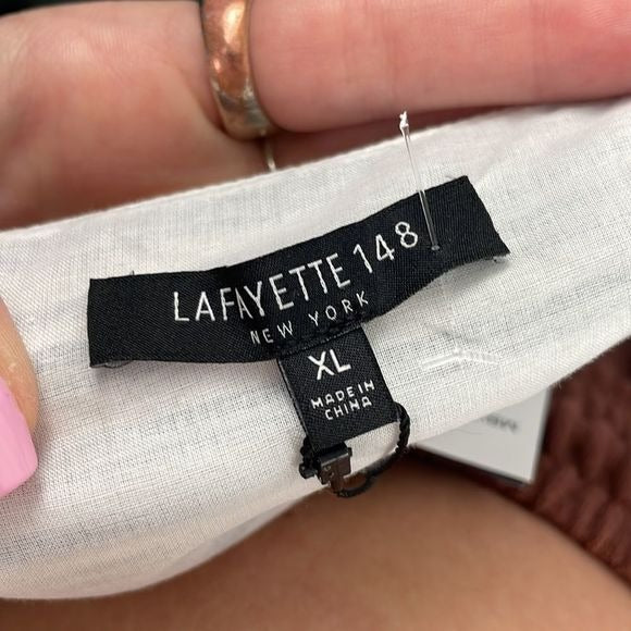 NWT Lafayette 148 Blue Cream Striped Linen Tank Top